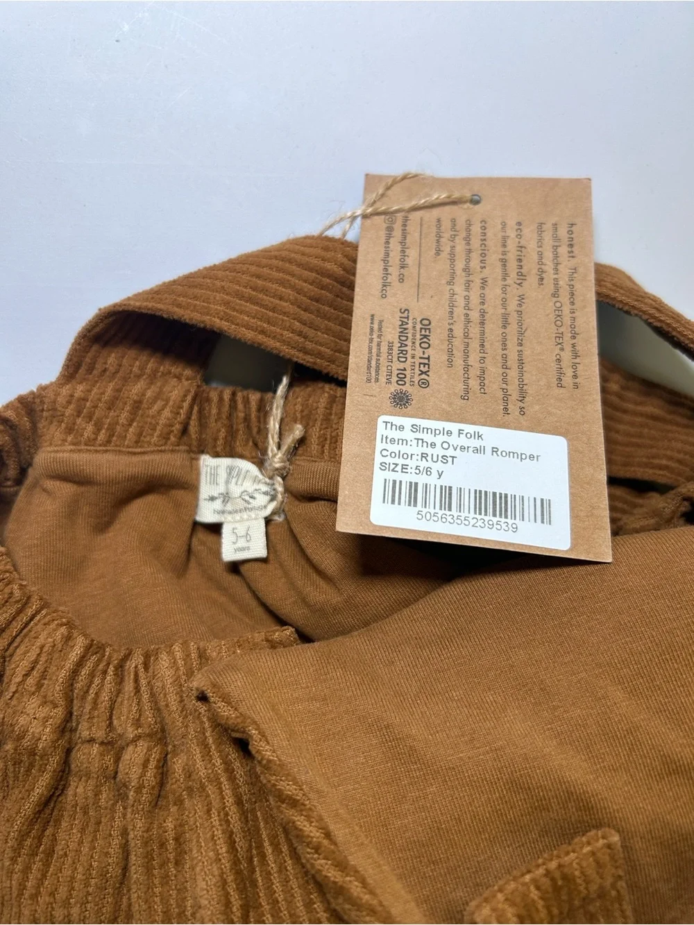 The Simple Folk Corduroy Overall Romper Rust Brown 5-6 NWT